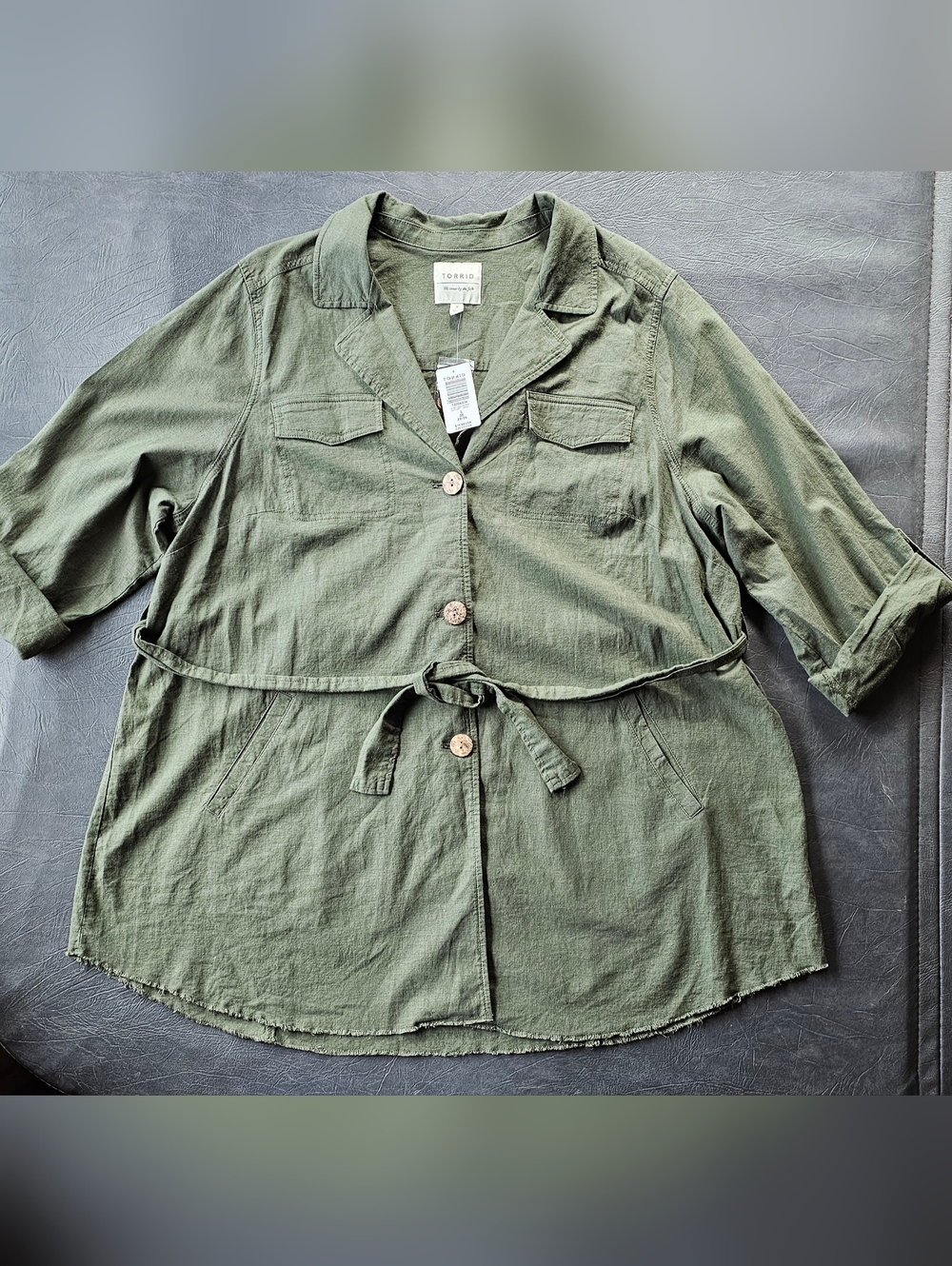 Torrid Olive Green Linen Mix Self Tie Anorak Size 3/3X/22-24